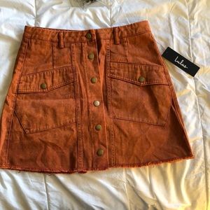 Rust Orange denim button snap button skirts